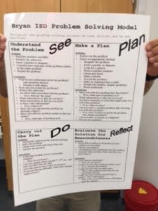 Davila Math Teacher, Michael Schroeder explicitly teaches his students to think through problems using the BISD Problem Solving Model